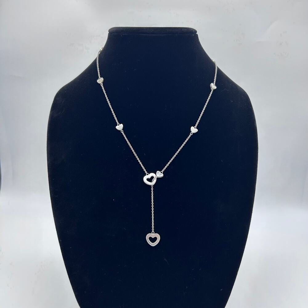 Tiffany & Co Heart Lariat Necklace Y Drop Sterling Silver 925 Luxury Jewelry